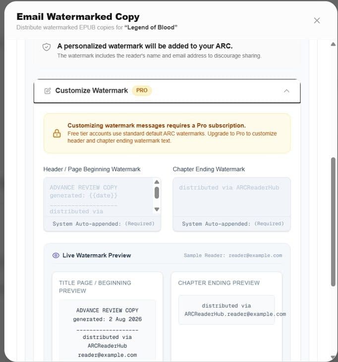 Configuring dynamic watermark text for external Kindle copy