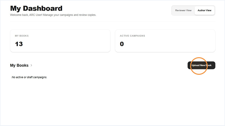 Switching to Author View on the dashboard