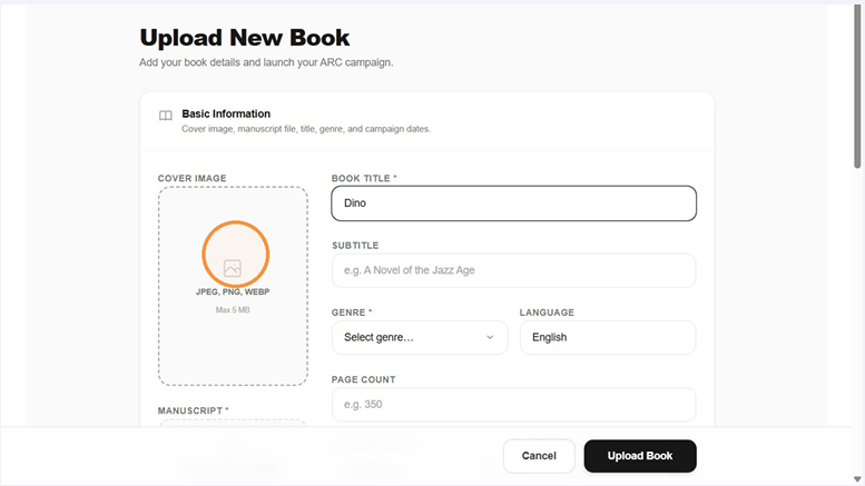 Adding title and cover image in basic information section