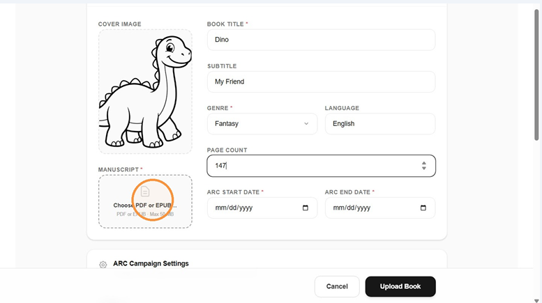 Entering metadata and uploading the manuscript file