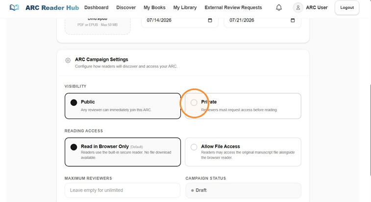 Configuring visibility, reading access, and reviewer caps