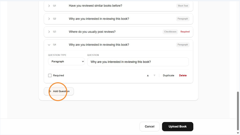 Clicking the Add Question button