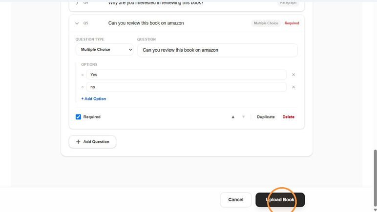 Clicking the Upload Book button to save and run the campaign
