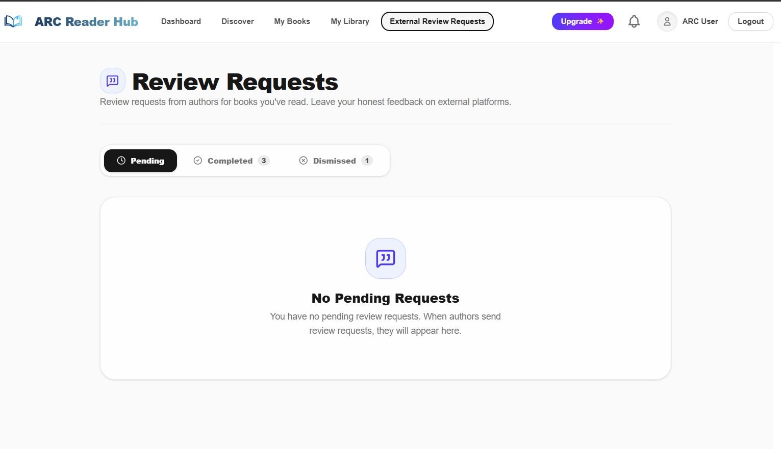 External Review Requests Page